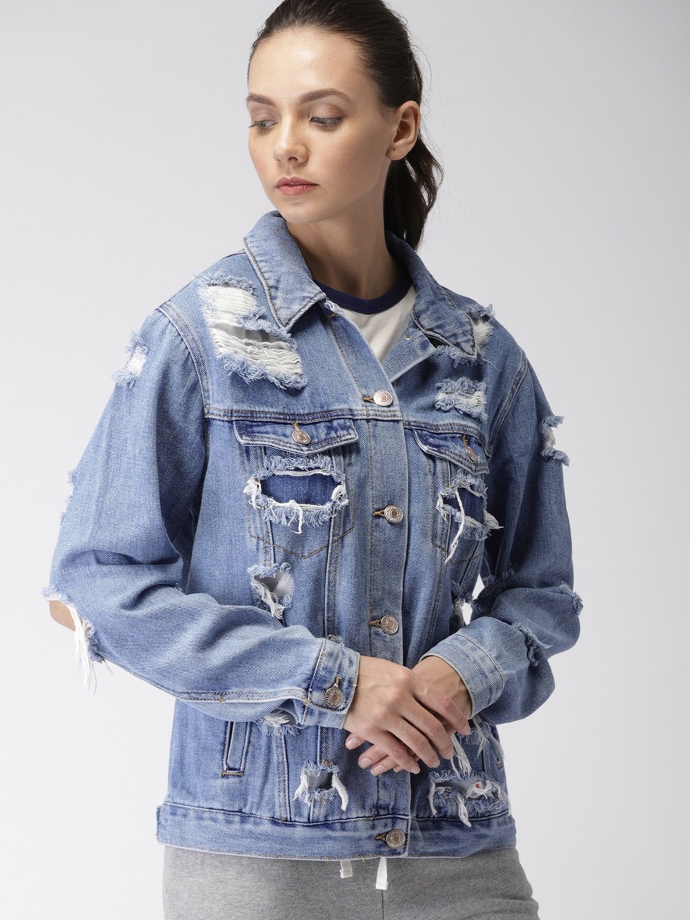 Forever 21 Light Blue Denim Jacket with White Label